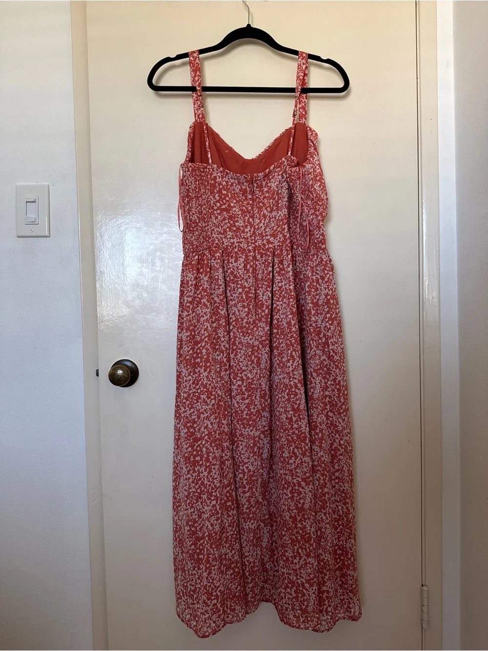 Abercrombie & Fitch Coral Floral ruched Chiffon Midi Dress Slit Size XL